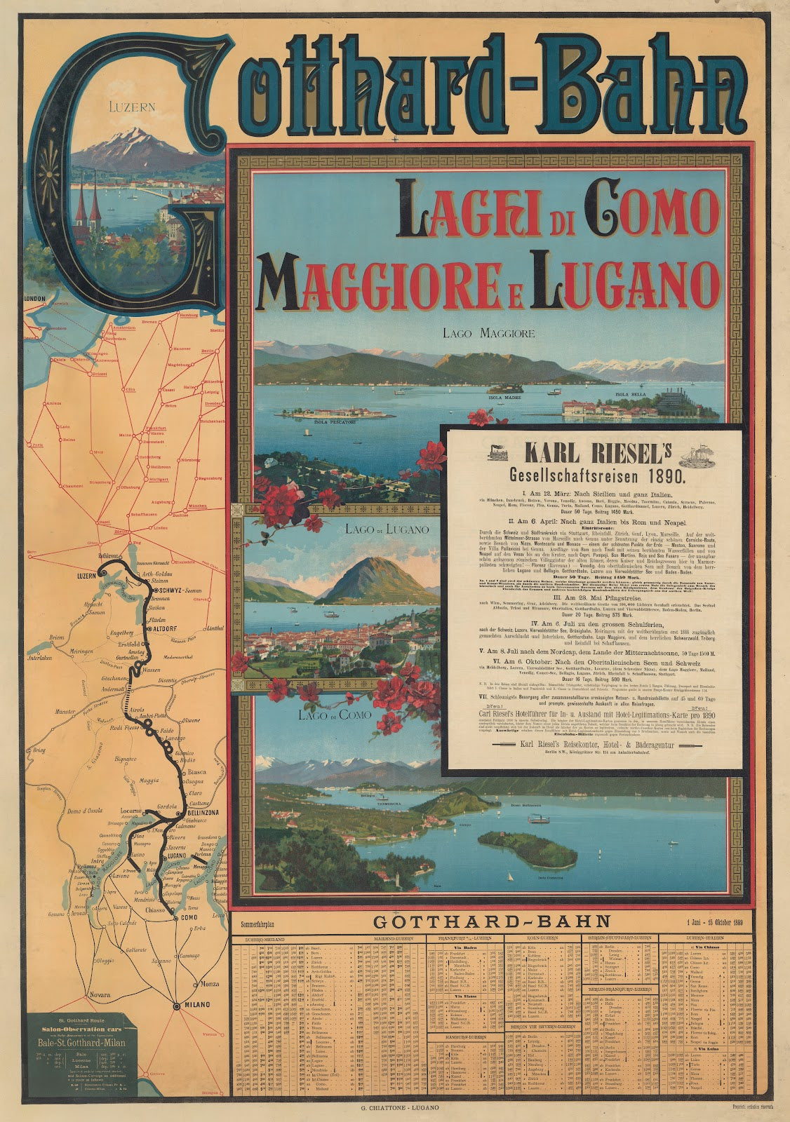 Gotthard Bahn Laghi di Gomo Maggiore e Lugano 1889