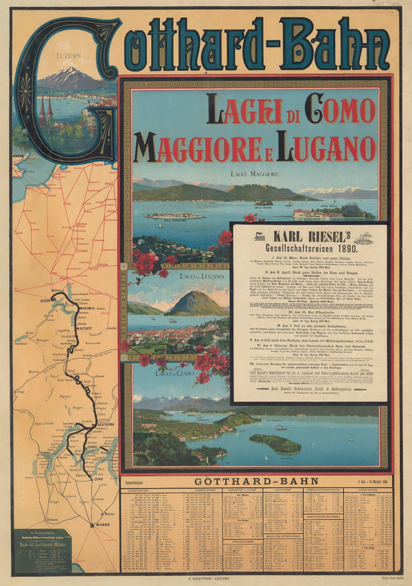 Gotthard Bahn Laghi di Gomo Maggiore e Lugano 1889