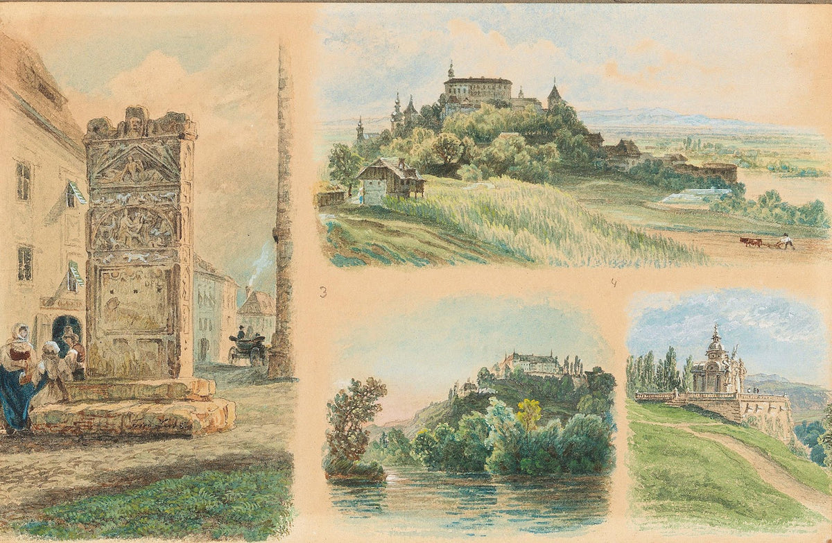 A view of Maribor the Roman monument in Pettau Oberpettau castle Seckau castle
