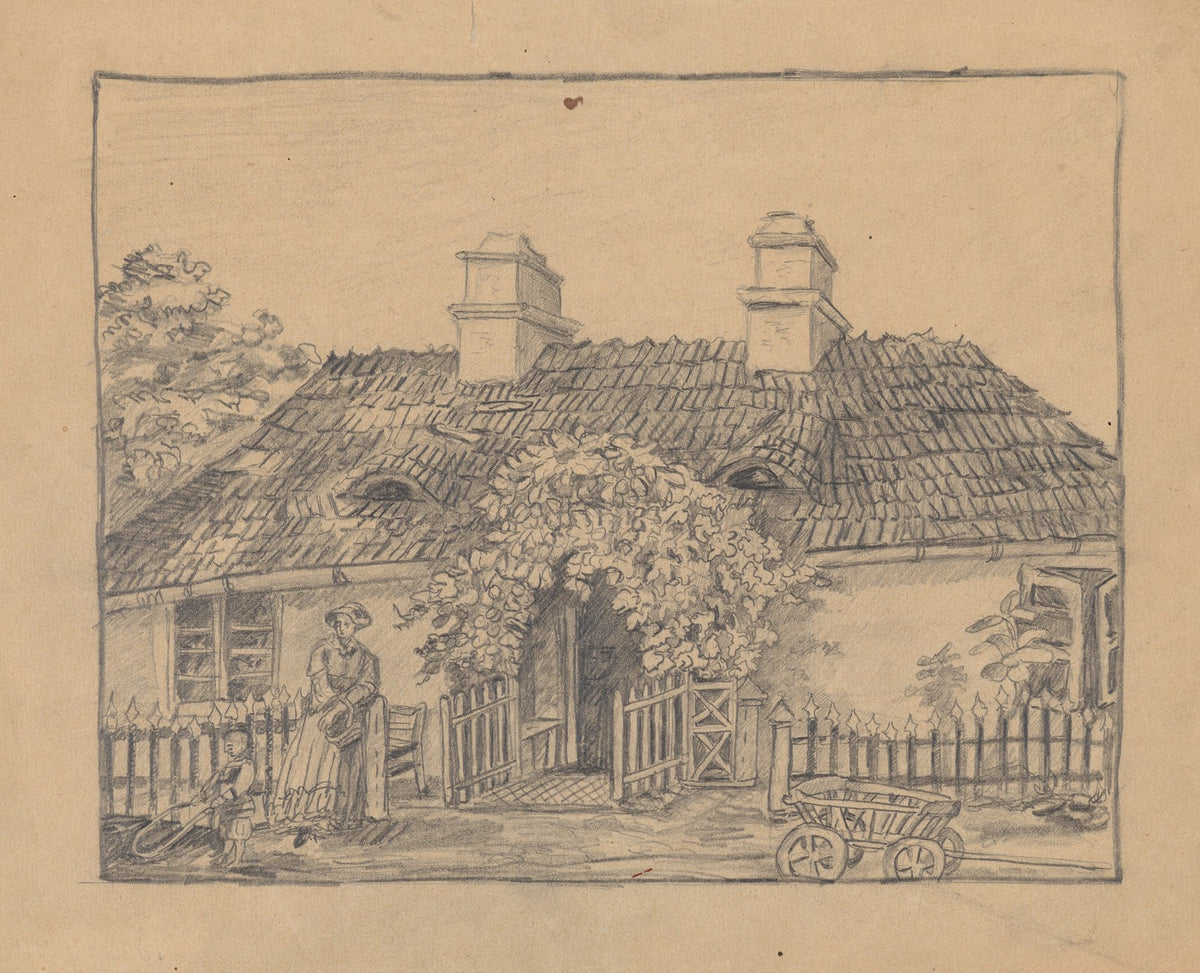A woman with child on the background of a country house 1880
