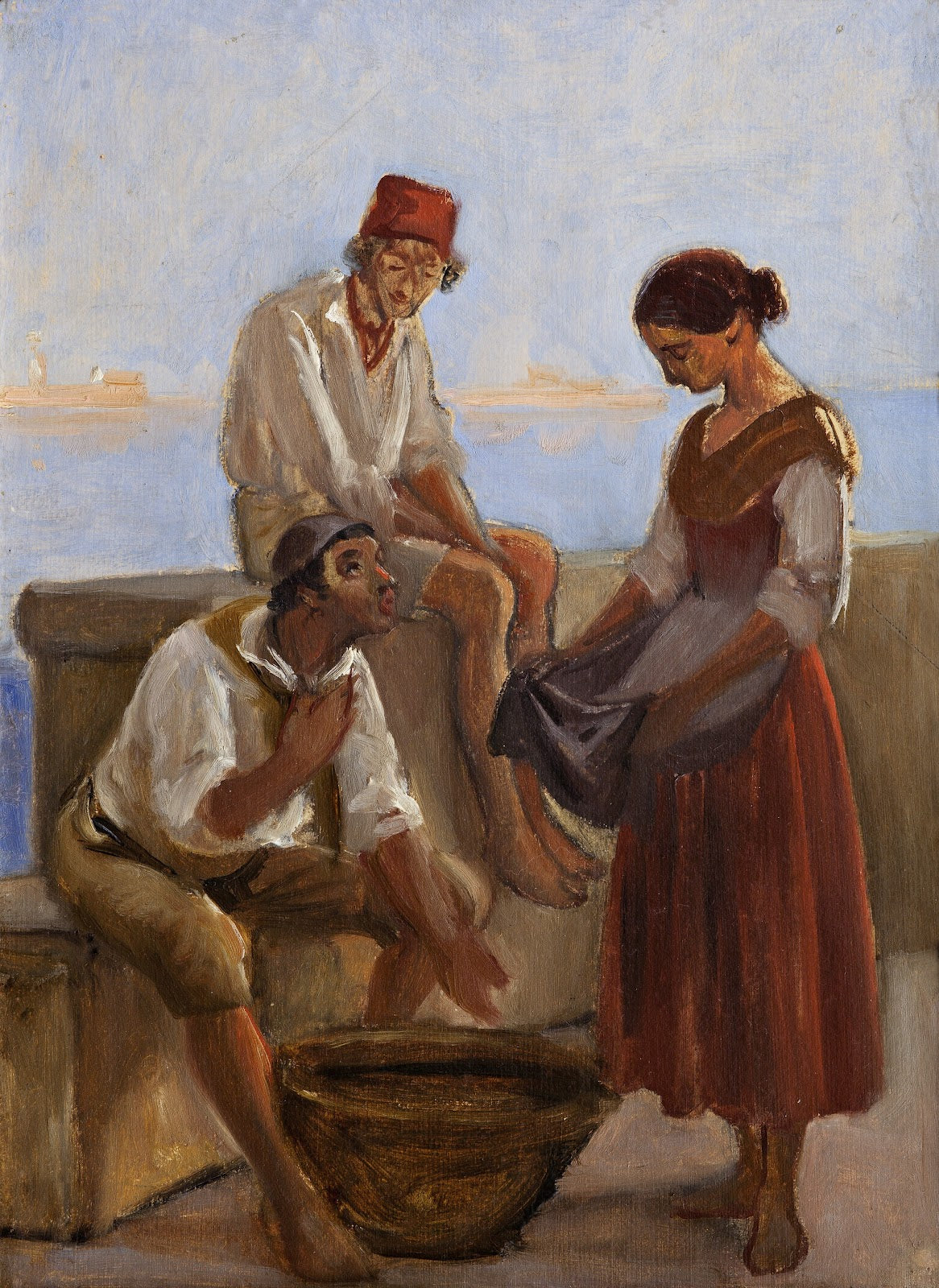 A young girl and two fishermen c 1853