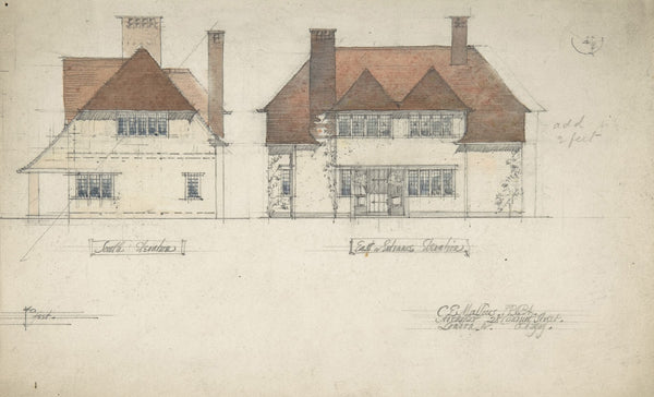 South Elevation and East or Entrance Elevation of a House 1909