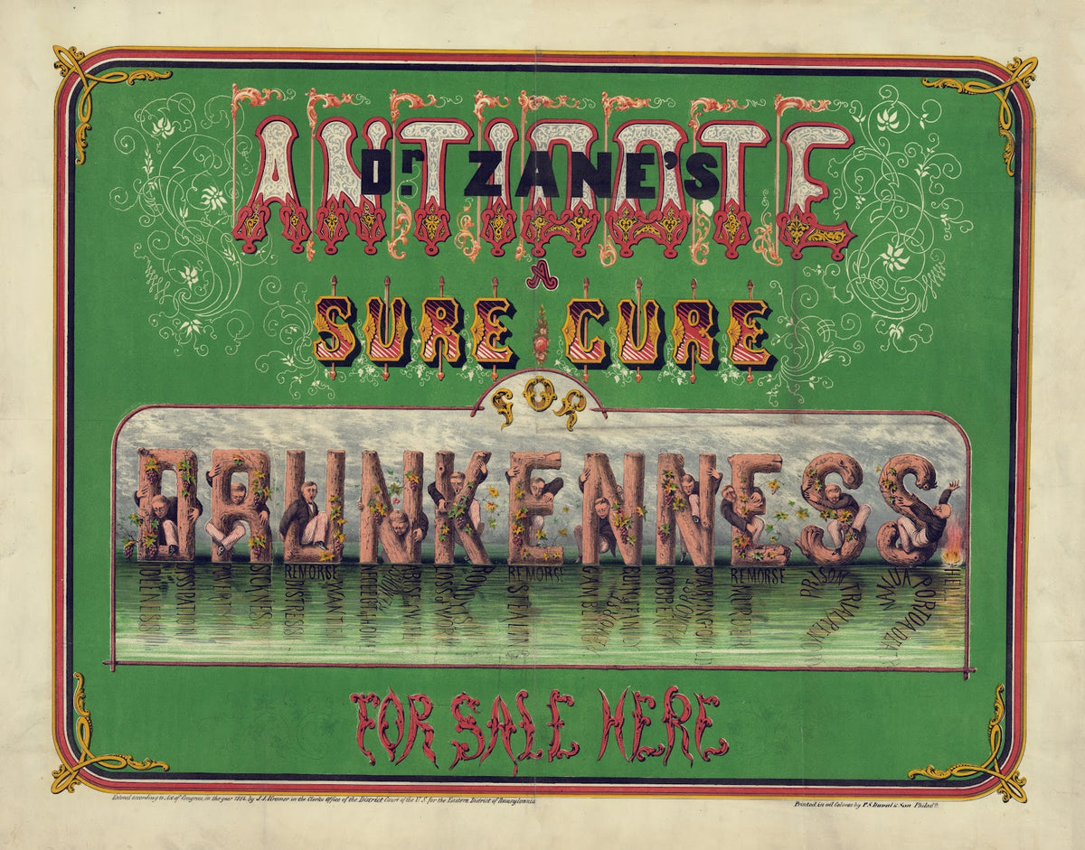Dr Zanes antidote a sure cure for drunkeness for sale here 1864