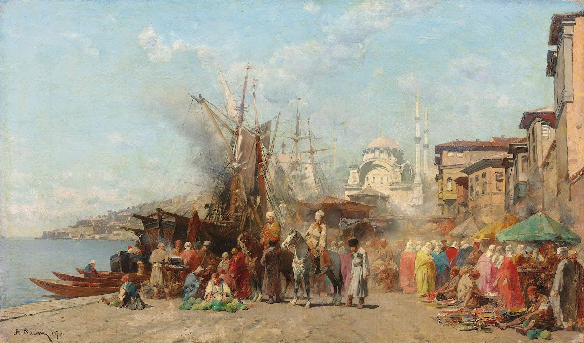 A market before Nusretiye Camii mosque in Tophane Constantinople 1870