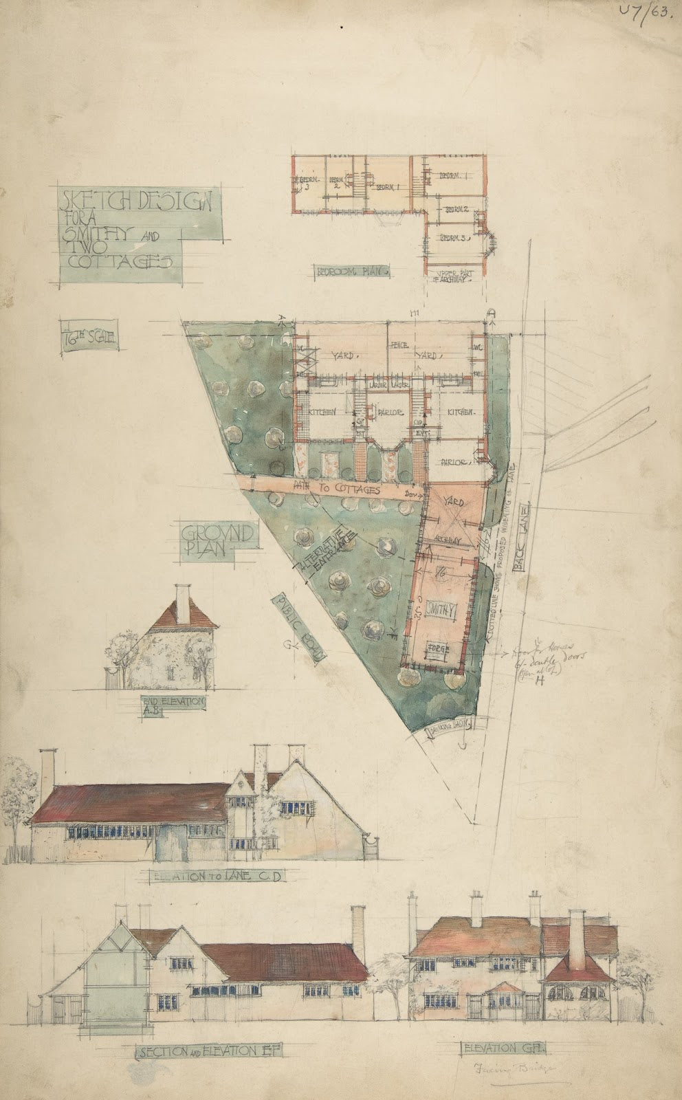 Design for a Smithy and Two Cottages late 19thearly 20th century