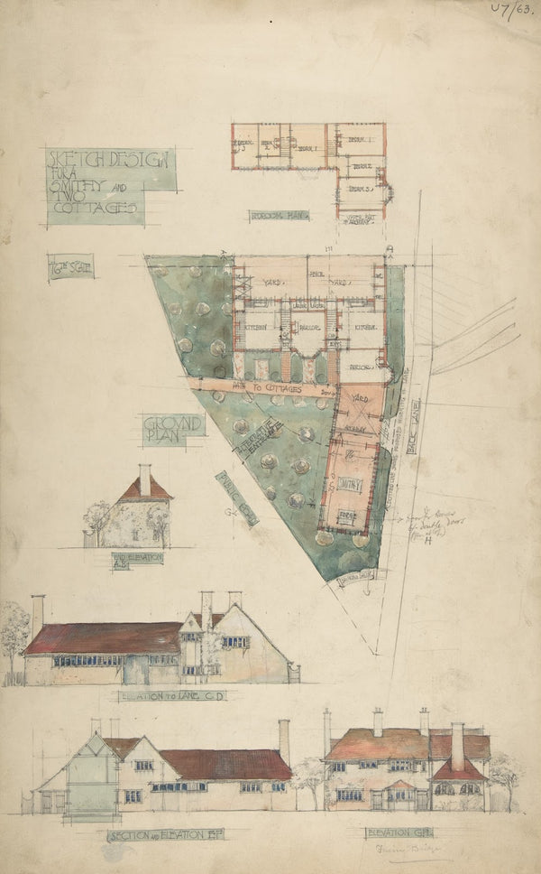 Design for a Smithy and Two Cottages late 19thearly 20th century