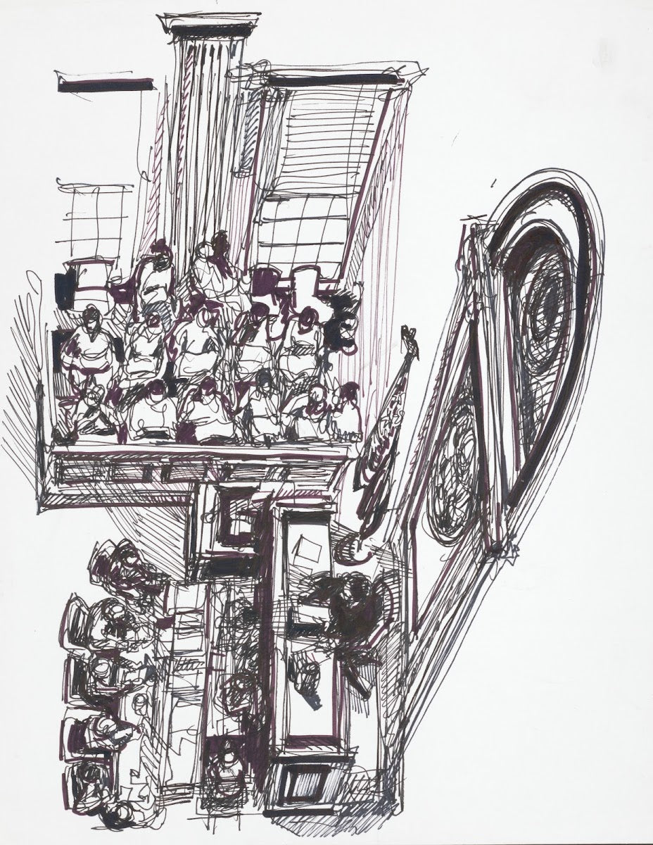 Overhead view of courtroom 1988