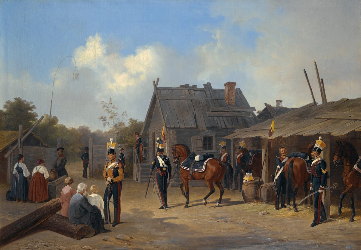 Soldiers Bivouacking In A Village 1843