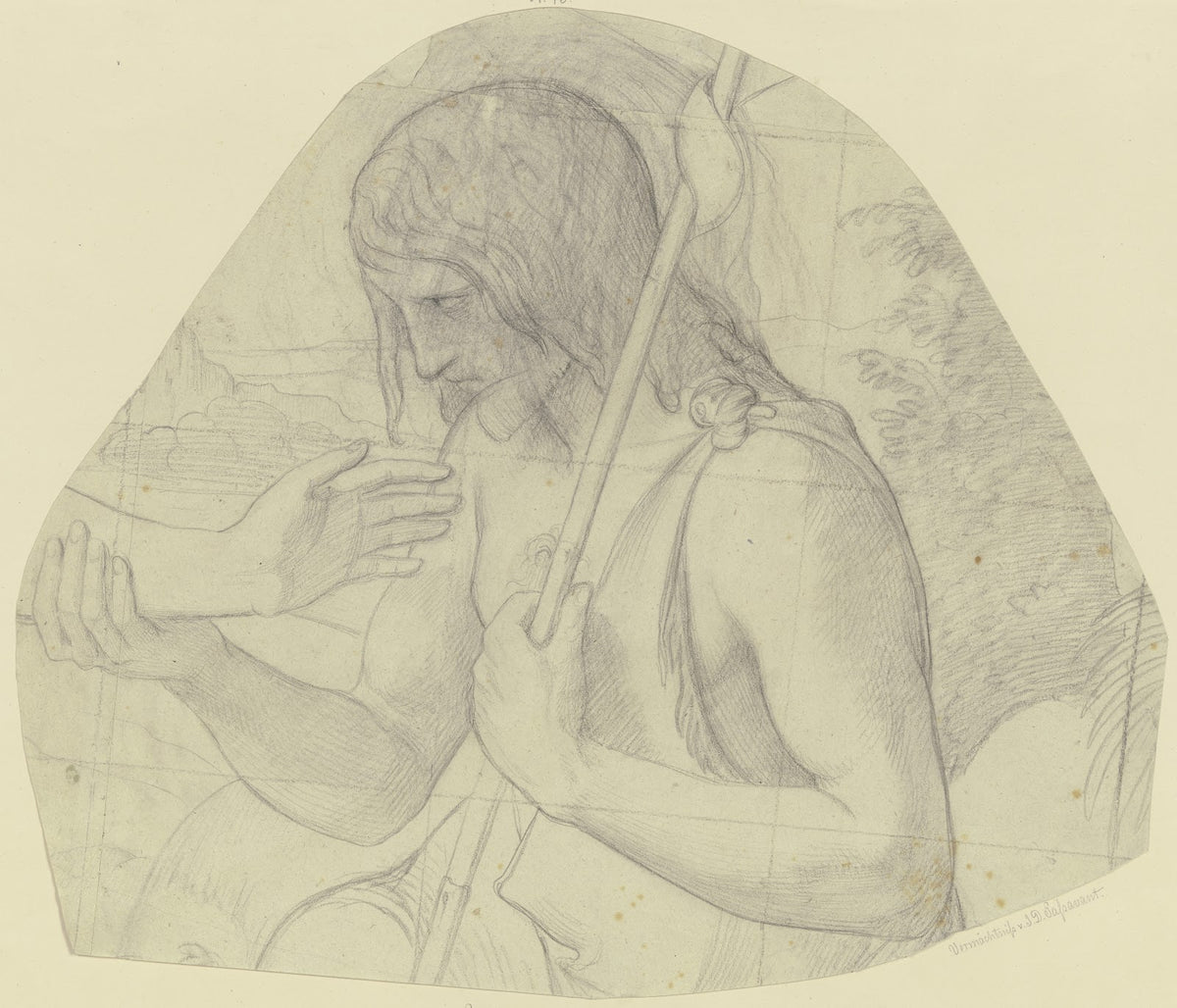 Johannes der Täufer als Halbfigur mit dem Unterarm Christi 1835