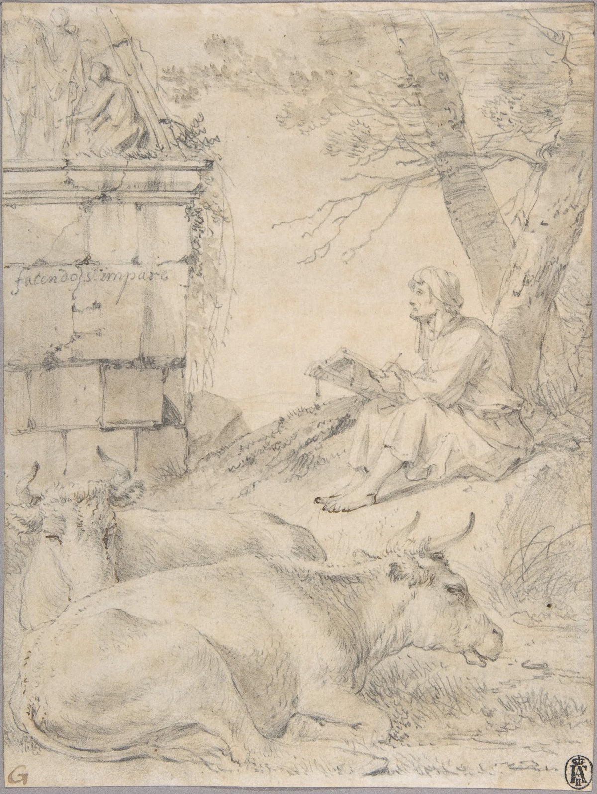 Artist Drawing in an Italianate Landscape 17th century