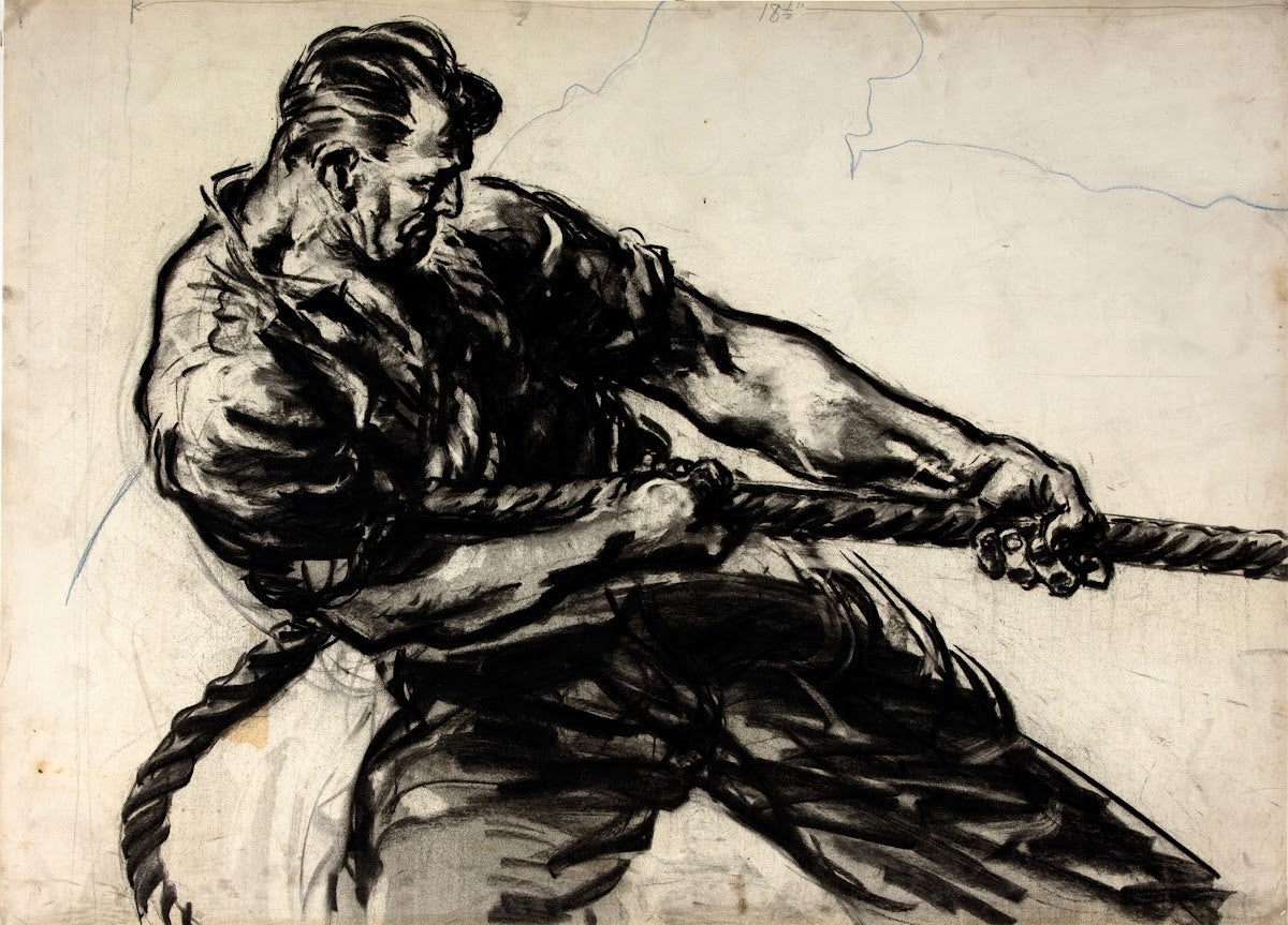 Man heaving on rope between 1939 and 1946