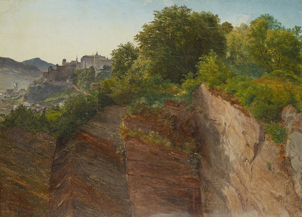 Blick vom Salzburger Mönchsberg auf die Festung Hohensalzburg 1830