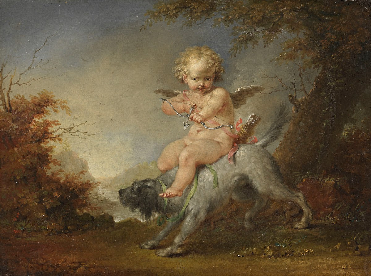 Cupid riding a dog