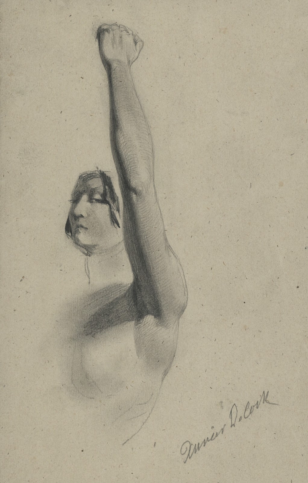 Academic female nude with raised arm 19th century