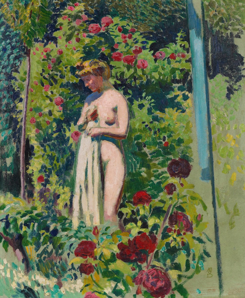 Nymphe aux fleurs Nu à la draperie dans le jardin 1906 07