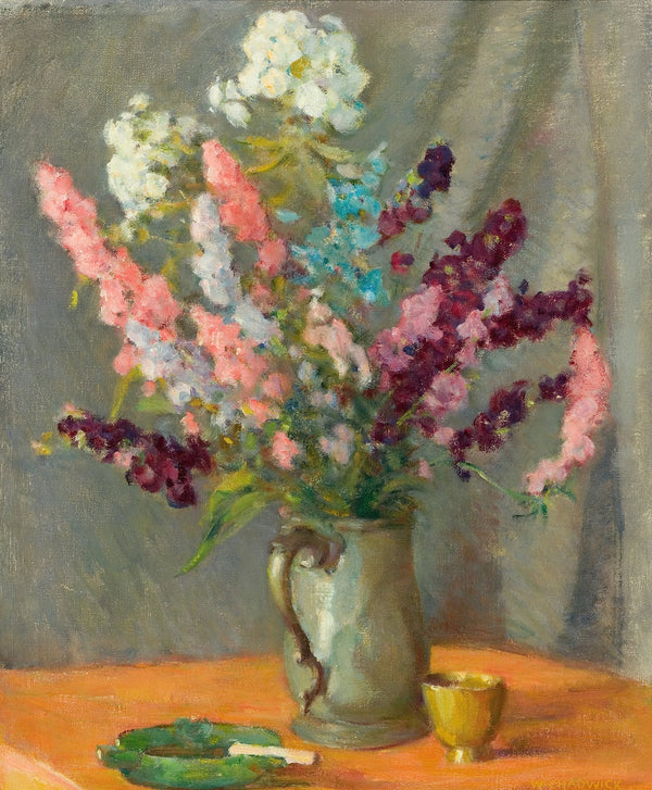 Pewter Mug with Delphiniums circa 1910