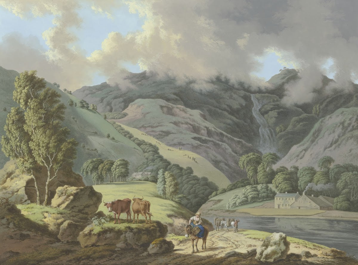 Berglandschaft mit einem Wasserfall und Flüßchen im Vordergrund