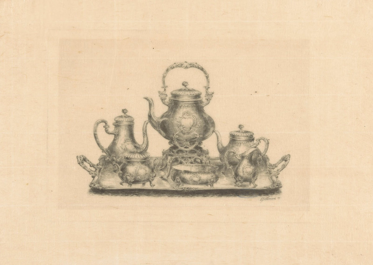 Koffie en theeservies op een dienblad 1869 1890