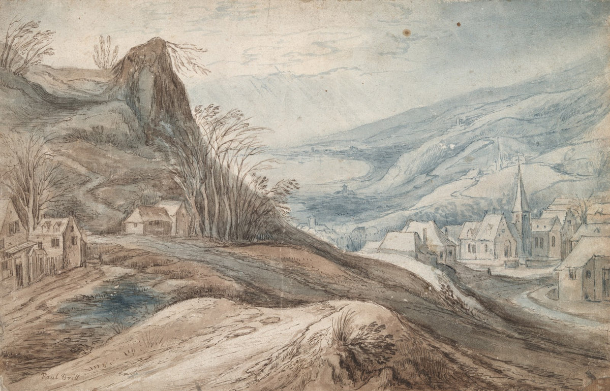 Mountainous Landscape with Village in Valley and DistantView 17thcentury
