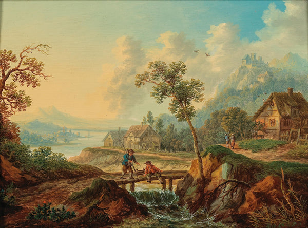 Rhenish river landscape with countryfolk