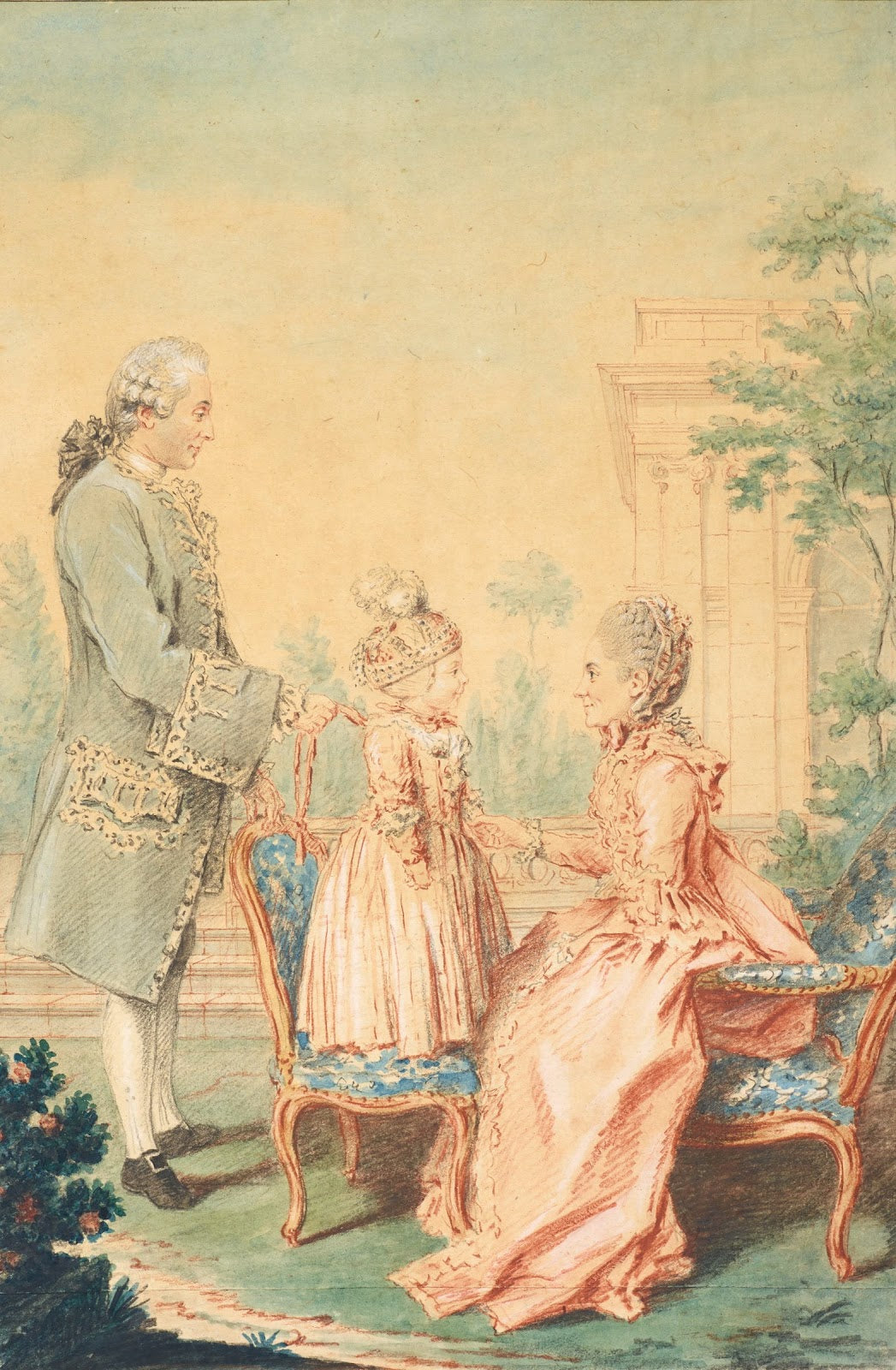 Portrait M et Mme Craymoyel avec leur Petit Garçon 1770s
