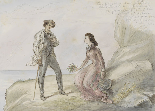Ontmoeting van twee geliefden bij een rots 1854