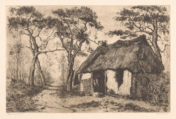 Landweg met vervallen schuur 20th century