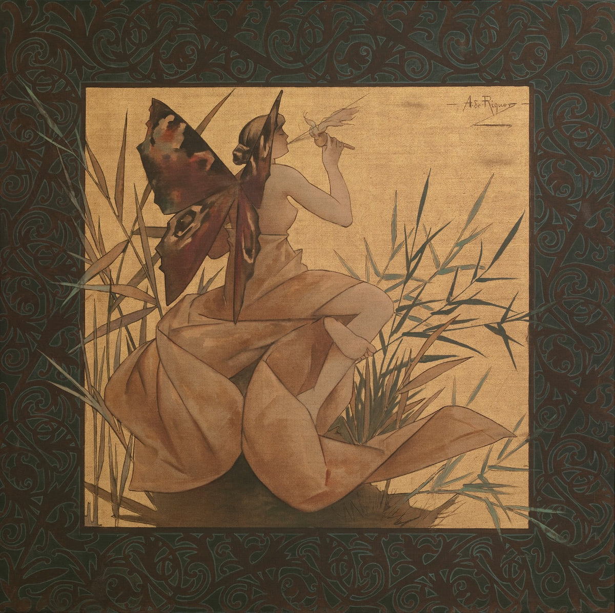 Composition with winged nymph blowing amongst reeds 1887