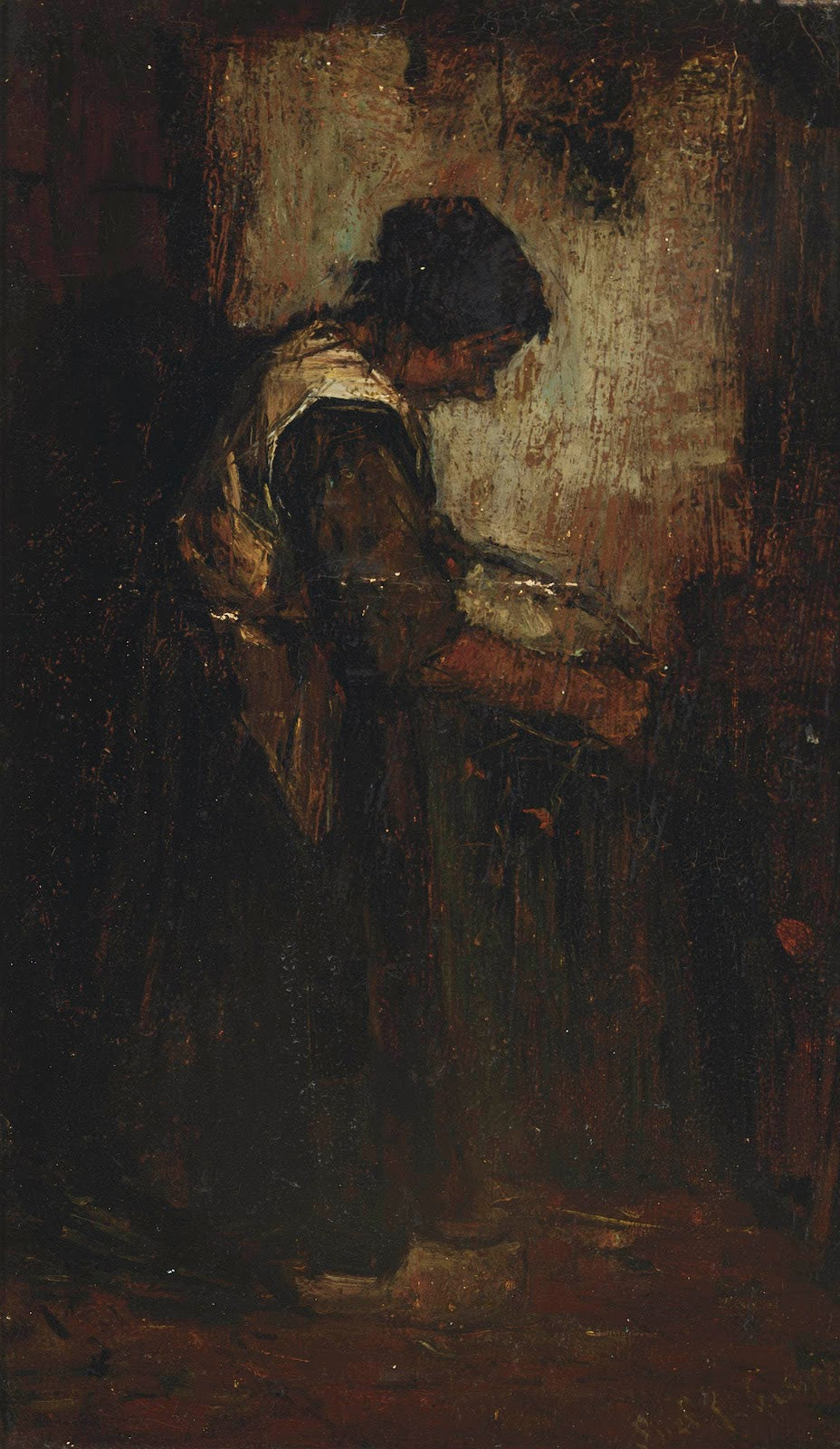 A peasant going about her chores