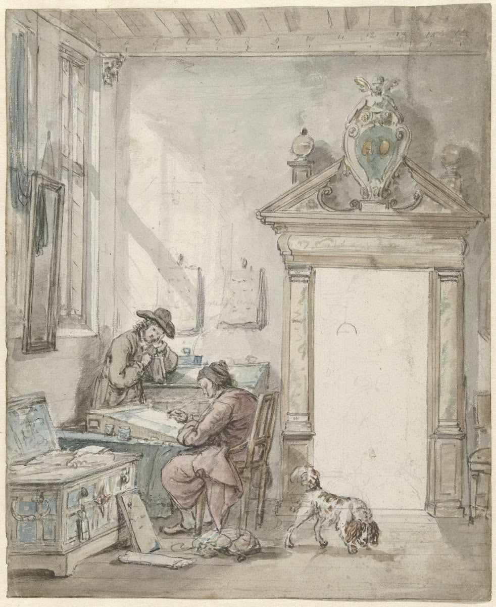 Interieurscène met schrijvende man aan een lessenaar 1763 1826