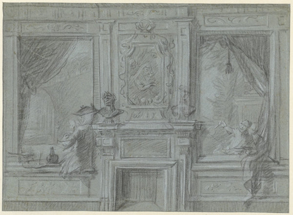 Ontwerp voor een kamerwand met schoorsteenstuk en beschilderingen 1720 1750