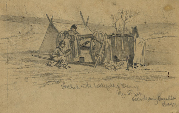 Sketched on battlefield of Wilderness May 6th 1864 6 oclock during Burnsides cha