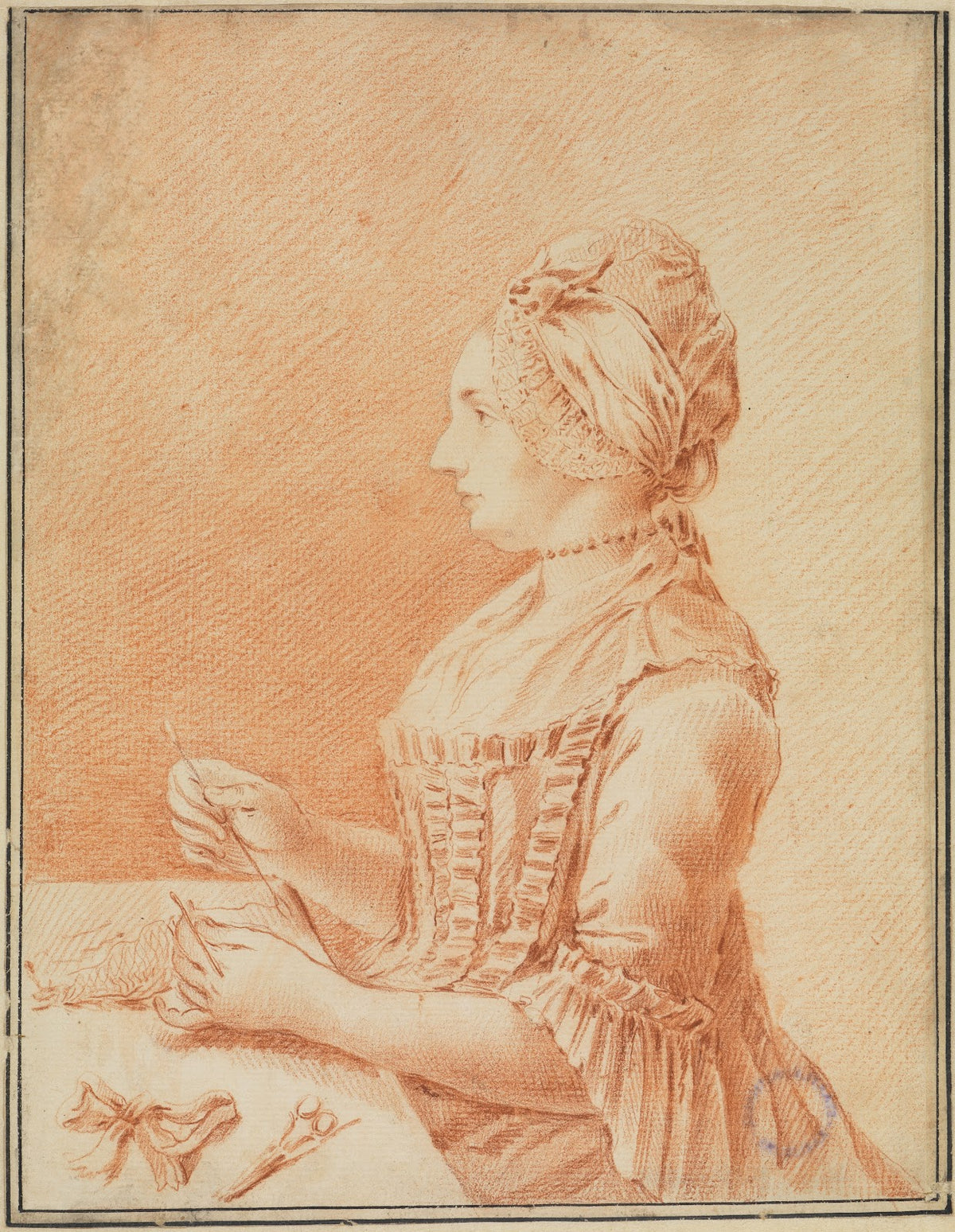 Dame mit der Handarbeit