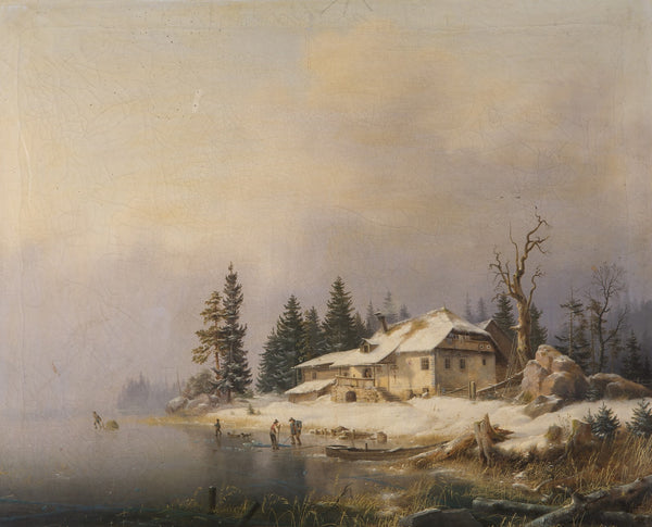 Bauernhof am winterlichen See 1850