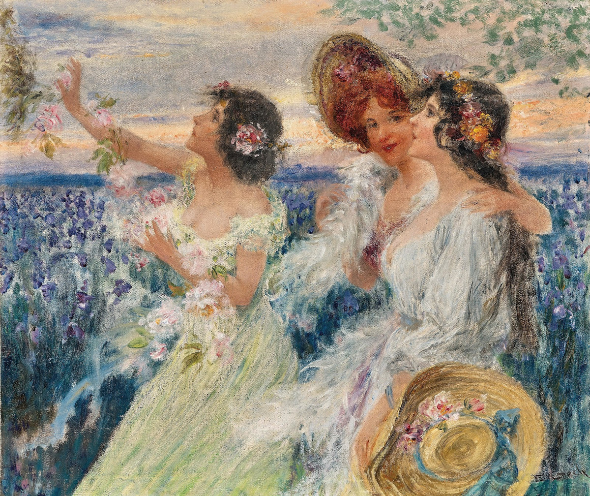 Springtime three ladies before a field of lilies