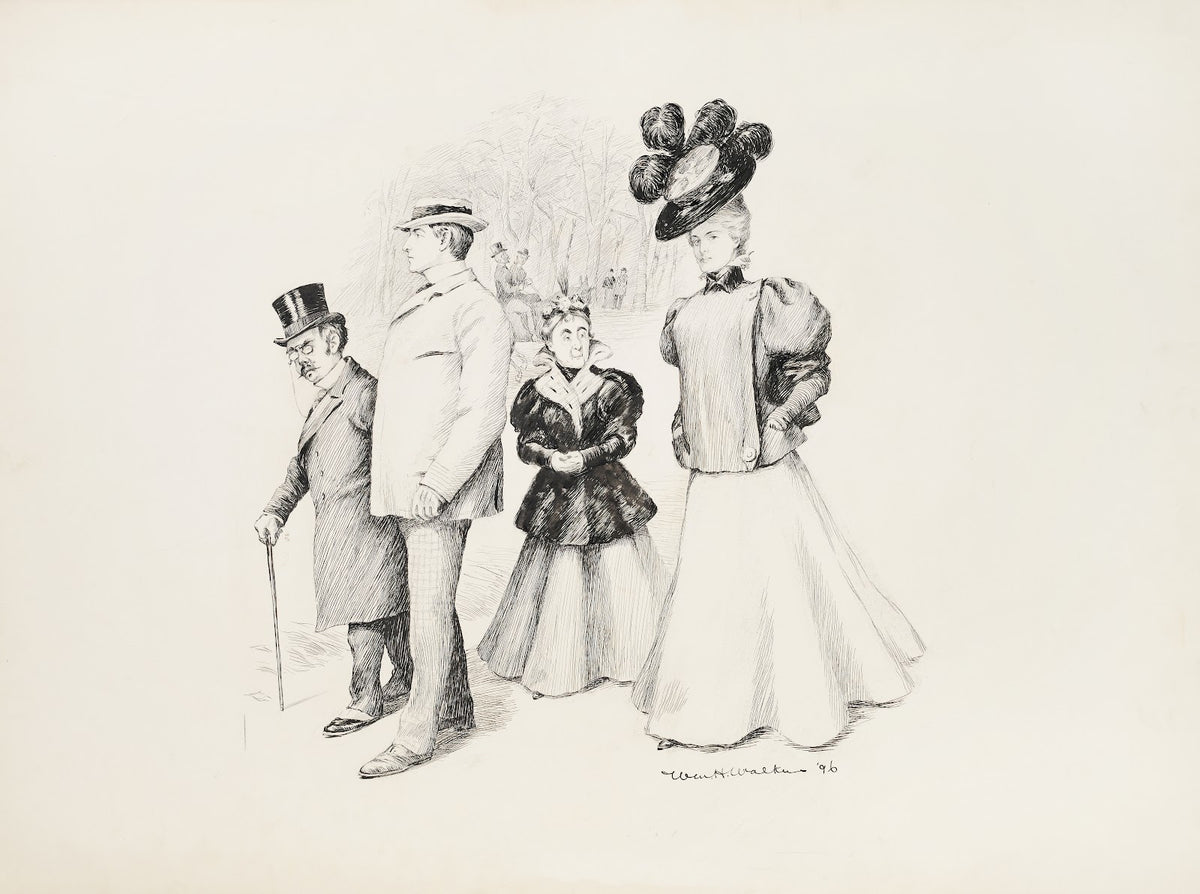 Two couples one older and one younger walk together through a park 1897