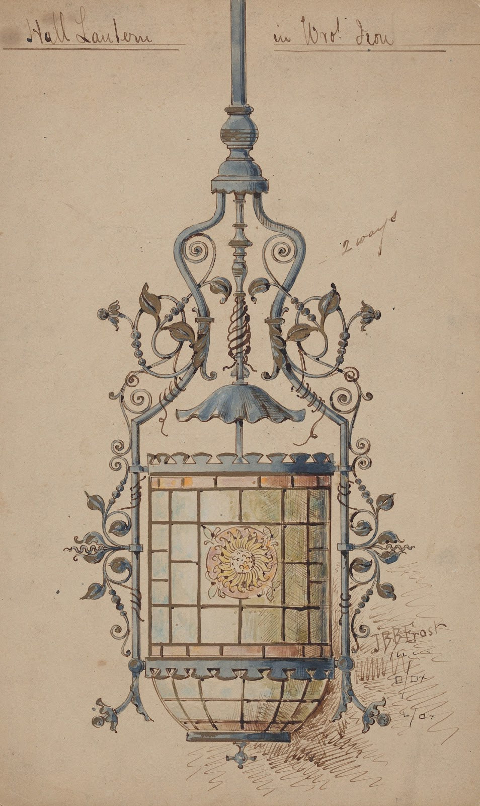 Wrought Iron Hall Lantern Design 19th century