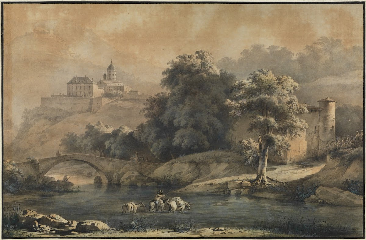 Flußlandschaft mit Bergkloster 1795