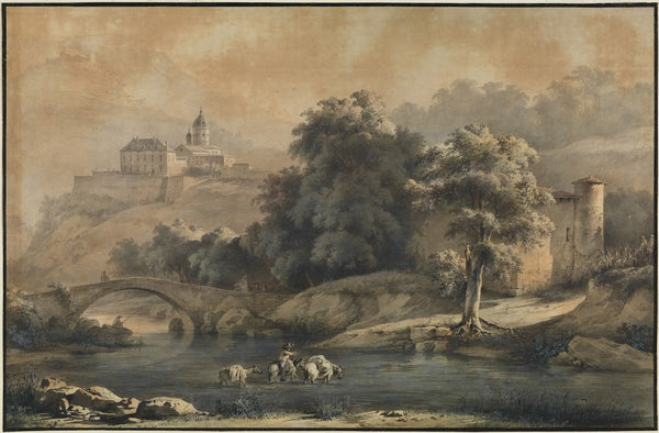 Flußlandschaft mit Bergkloster 1795