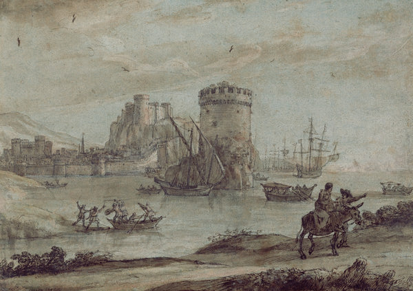Figures in a Landscape before a Harbor late 1630s