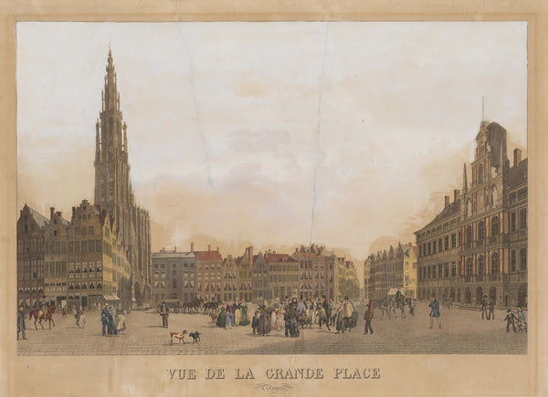 De Grote Markt van Antwerpen met een zicht op het Stadhuis en de toren van de ka