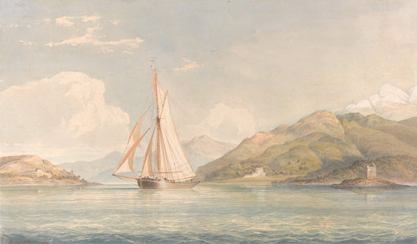 Boat Sailing to the Left with Mountains in the Background 1834
