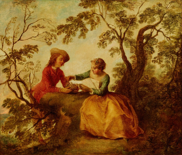 A young couple courting over a birds nest Le Nid dOiseaux