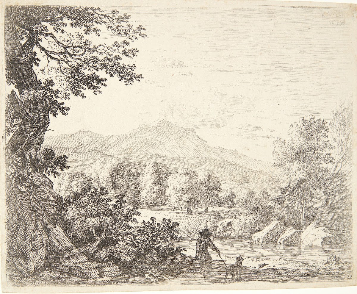 Landskab med en mand og en hund 1659