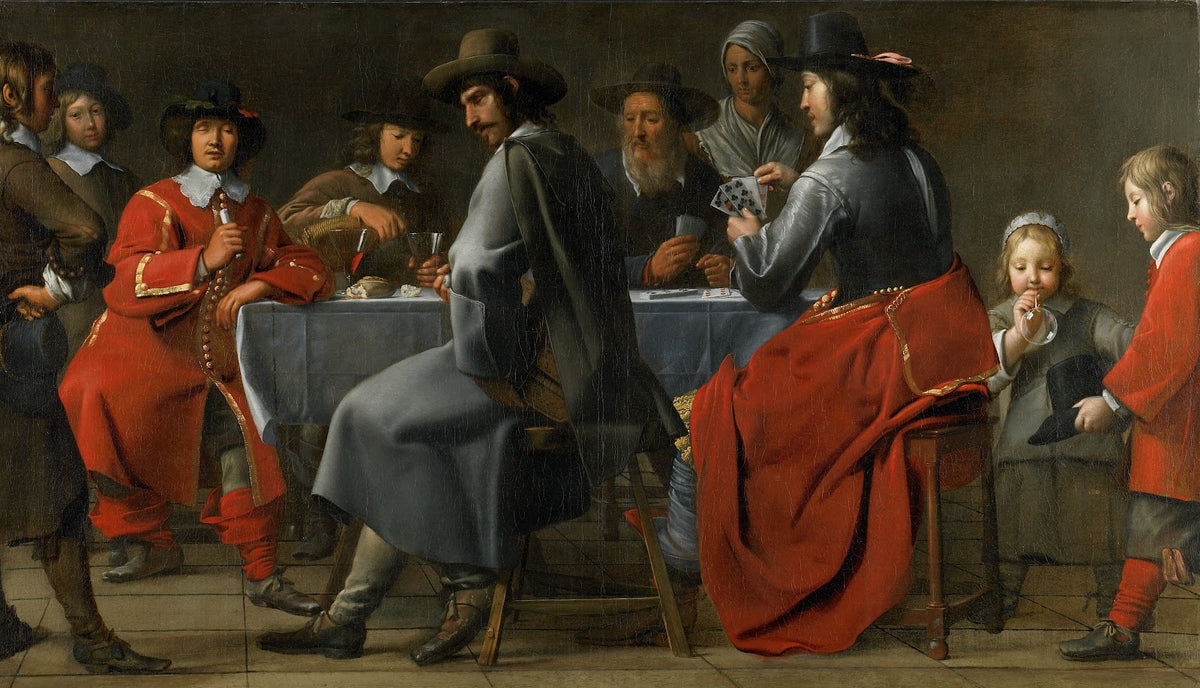 Gathering of Gamblers with Hurdy Gurdy Player c 1660