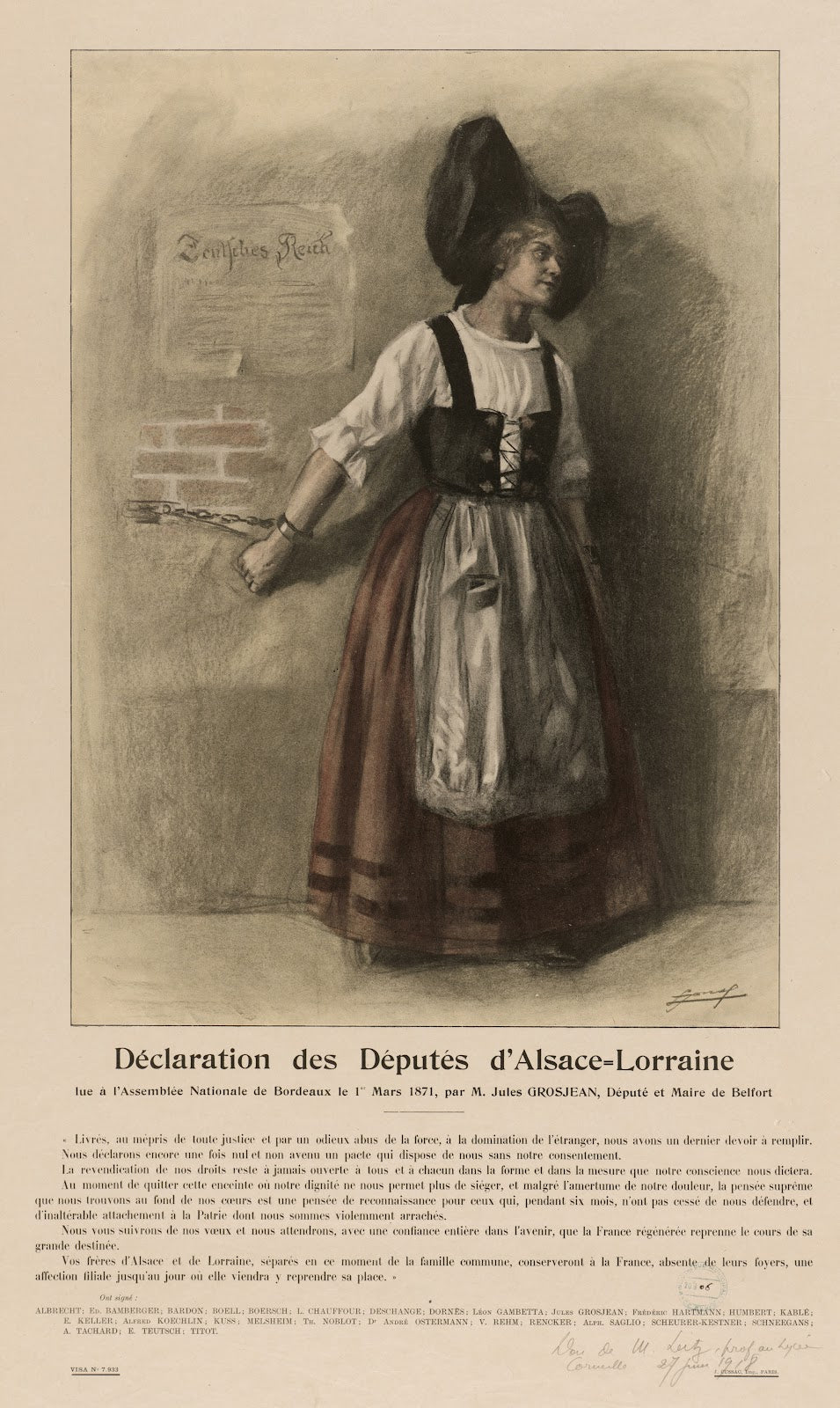 Lue à lAssemblée Nationale de Bordeaux le 1er Mars 1871 par M Jules Grosjean Dép