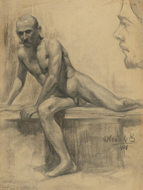 Štúdia sediaceho mužského aktu 1908