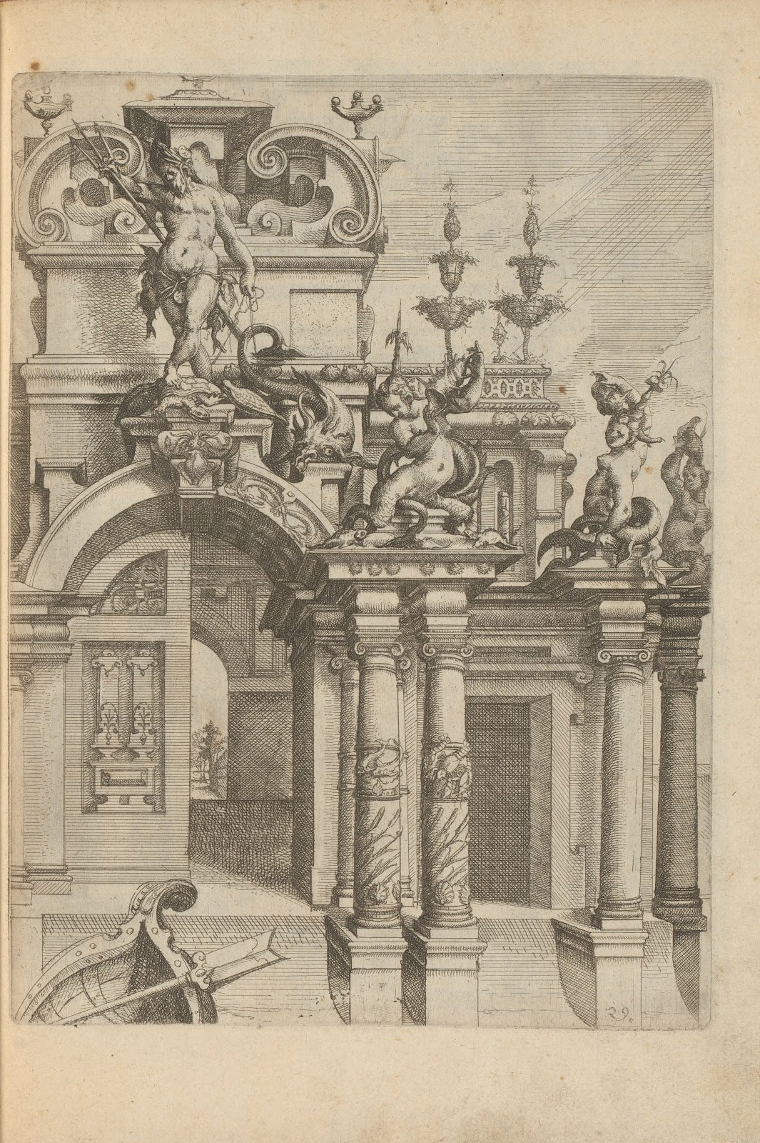 Decorated portal and on top Neptune with Nereids 1593 1595