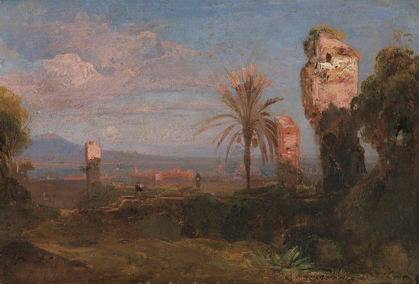 Südliche Landschaft mit Ruinen und Palmen Ca 1830