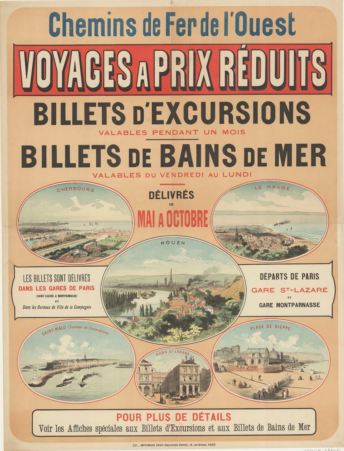 Chemins de Fer de lOuest Voyages à prix réduits Billets dexcursions Billets de B